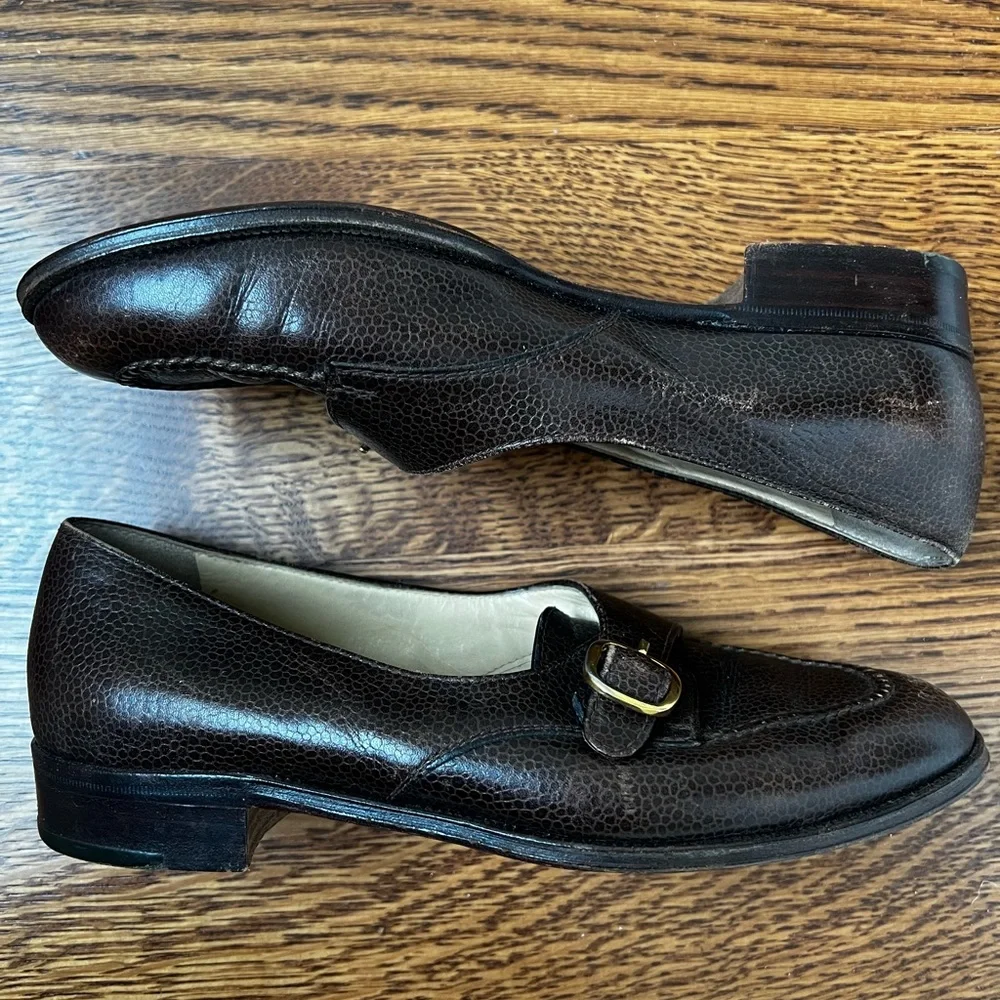 TANINO CRISCI Handmade Brown Leather Loafers‎ Buckle Luxury Italy Vintage 34